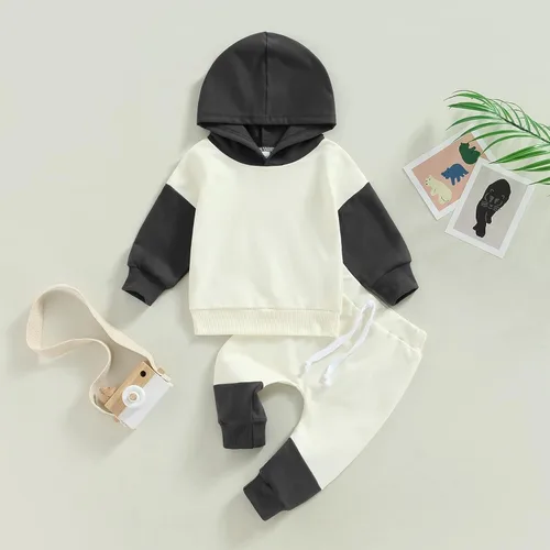 Miniatura 30 de Ropa de bebé niño 3 6 9 12 18 24M 3T Conjunto de pantalones con capucha patchwork sudadera con capucha pantalones de rayas traje de otoño invierno