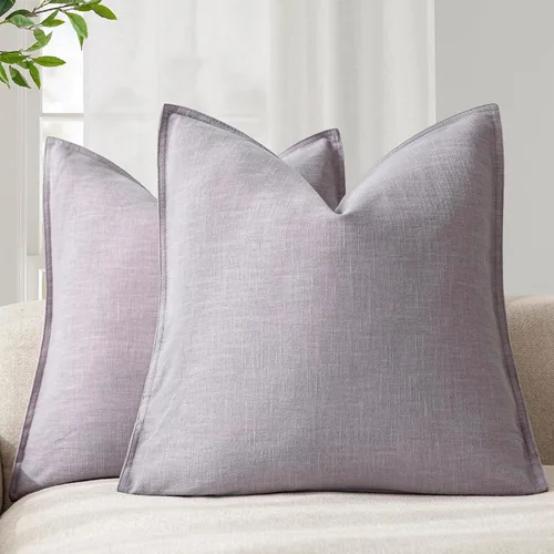 Miniatura 62 de Foindtower Paquete de 2 fundas de almohada decorativas de lino y liso, funda de cojín decorativa suave, estilo bohemio campestre para silla, sofá