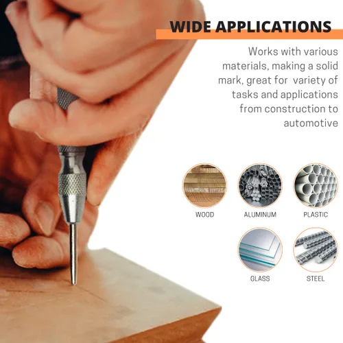 Miniatura 3 de Punzón central automático de 5 pulgadas, con resorte, punzón central, herramienta de perforación de tensión ajustable para metal, madera, vidrio