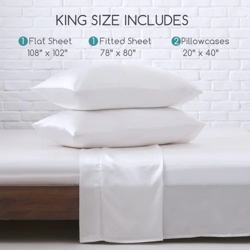 Miniatura 7 de MR&HM Sábanas de satén para cama de tamaño King, juego de 4 piezas de ropa de cama sedosa con bolsillo profundo de 15 pulgadas para colchón
