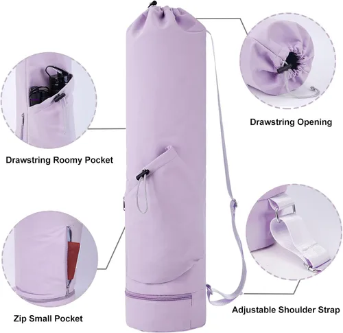 Miniatura 4 de sportsnew Bolsa para esterilla de yoga con bolsillo para botella de agua y bolsillo inferior para artículos mojados, bolsa de transporte para Púrpura