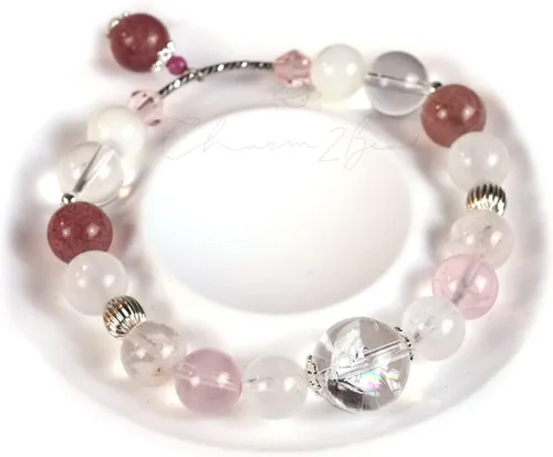 Miniatura 157 de Precious Gemstone Natural Crystal Healing Bracelet, Rutilated Quartz, Moonstone, Quartz Handmade Original Design Bracelet