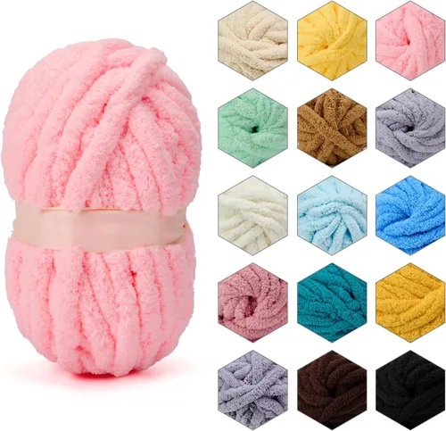 Miniatura 13 de ERLYEEN Hilo de Chenilla Grueso Súper Voluminoso Suave Espeso Esponjoso Jumbo Gigante Lavable Hilo Grande de Poliéster DIY para Manta de Tejido a