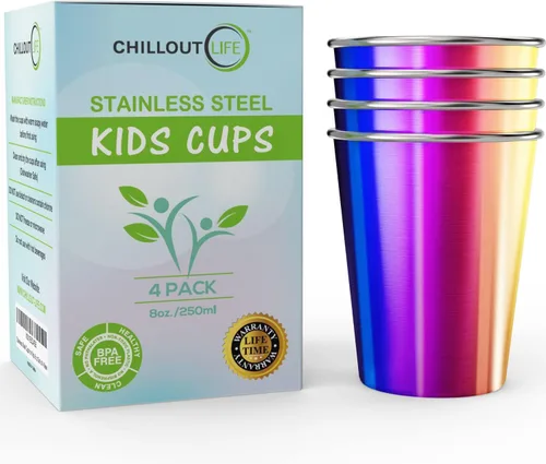 Miniatura 10 de CHILLOUT LIFE Vasos de acero inoxidable para niños de 8 onzas, vasos de acero inoxidable para niños pequeños para actividades en el hogar y al aire