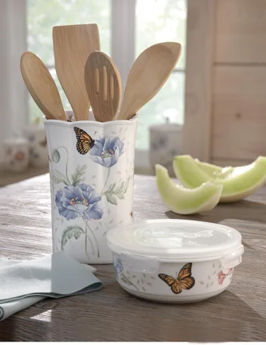 Miniatura 5 de Plato con divisiones Lenox, con dibujo de mariposas en la pradera, 9 pulgadas, Recipiente para servir y guardar, redondo, Blanco
