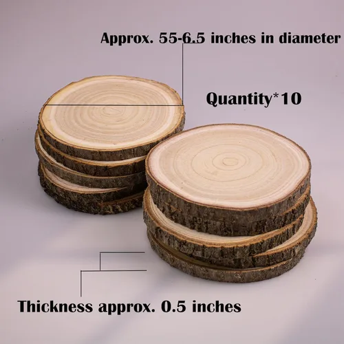 Miniatura 2 de 10 piezas de rodajas de madera para centros de mesa de 5.5-6.5 pulgadas, círculos de madera para decoración de mesas, círculos de madera rústica