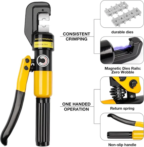 Miniatura 5 de YUZES Herramienta de Prensado Hidráulica de 10 Toneladas, Herramienta de Crimpado de Cable de Batería de 12 AWG a 2/0 con 9 Troqueles, Kit
