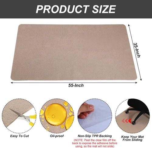 Miniatura 2 de PATIKIL Tapete para silla de oficina de 55 x 35 pulgadas, tapete multiusos de escritorio para sillas rodantes para suelos de madera dura (caqui)