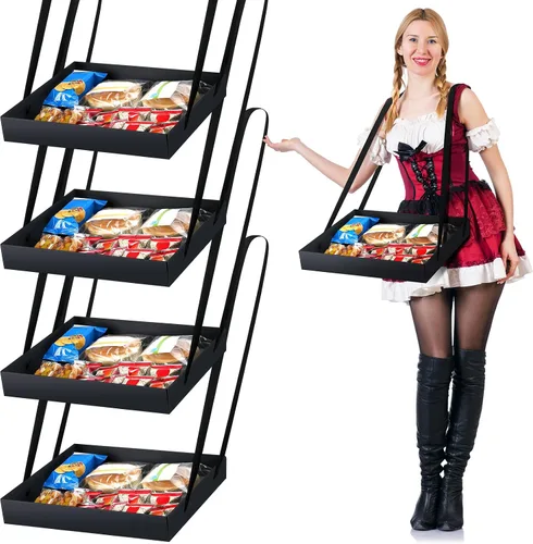 PerKoop 4 bandejas de aperitivos con correa de 13 x 11 x 2 pulgadas, bandejas de servir para fiestas nocturnas de películas, Usherette para