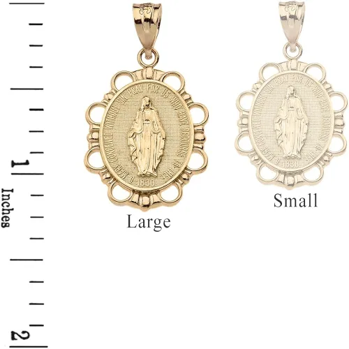Miniatura 2 de Colgante de oro amarillo macizo de 10 quilates con medalla milagrosa de la Virgen María grande