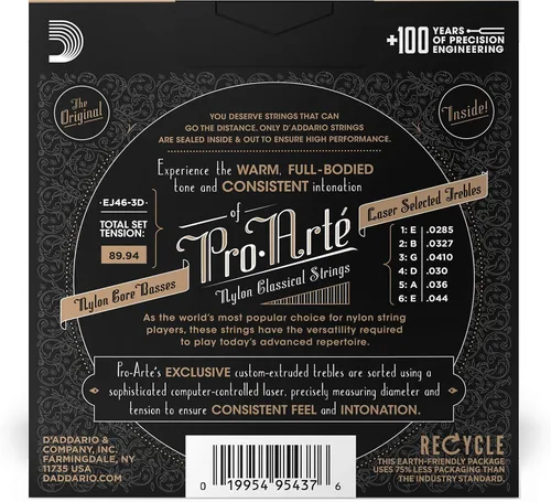 Miniatura 2 de D'Addario Pro Arté - Cuerdas de nailon para guitarra clásica, EJ46-3D, tensión dura, juego de 6 cuerdas, paquete de 3