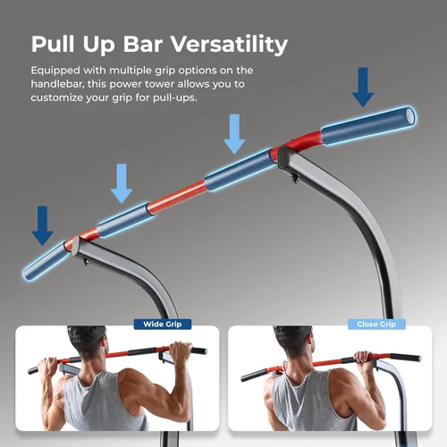 Miniatura 4 de Sunny Health & Fitness Power Tower Dip Station & Pull-Up Bar, Multi-Function Strength Training Equipment with Captain’s Chair, Push-Up Bars & Core