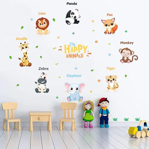 Miniatura 4 de Supzone Calcomanía de pared de animales de la selva, calcomanías de pared educativas para niños, diseño de jirafa, mono, león, jirafa, decoración
