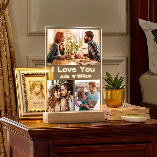 Miniatura 5 de Marcos de fotos personalizados con foto, marco de fotos personalizado con luz nocturna, regalos personalizados para novia, novio, aniversario de 3