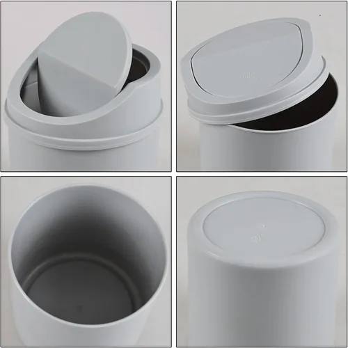 Miniatura 3 de Mini bote de basura de escritorio de 0.5 galones con tapa giratoria, pequeño bote de basura oscilante, gris Lightweight Plastic, Flip Swing-Top