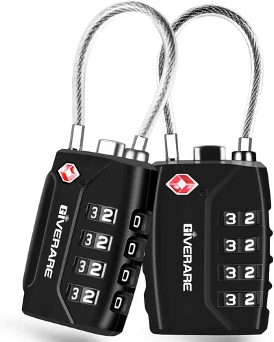 2 Pack TSA Approved Travel Luggage Locks, 4-Digit Metal Cable Combination Suitcase Lock, Alloy Padlocks, Weatherproof Padlock for Locker, Golf Bag,