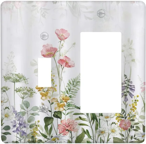 Miniatura 12 de Cubiertas de Salida Triple Basculante con Hojas de Plantas de Eucalipto Azul en Acuarela Floral, Placa Frontal Decorativa de 3 Posiciones, Cubierta