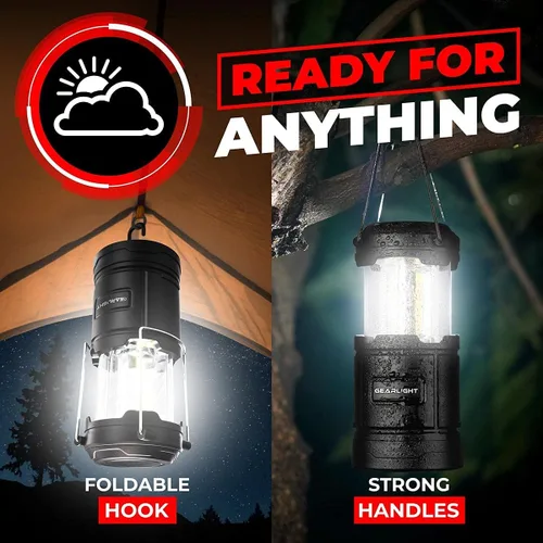 Miniatura 6 de Linterna de camping GearLight - 2 linternas LED portátiles a batería con base magnética y gancho plegable para uso de emergencia o campamentos, kit
