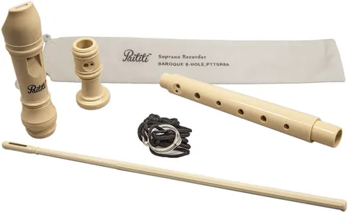 Miniatura 2 de Flauta dulce Paititi Soprano de 8 orificios con varilla de limpieza + gráfica de dedos + estuche para instrumento de música, Cremoso, Estándar