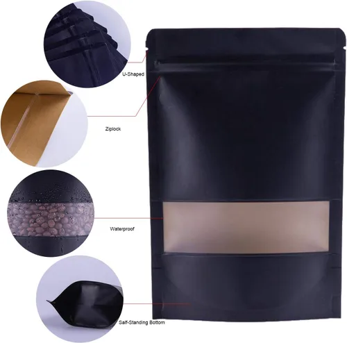 Miniatura 4 de Allinclusive Bolsas resellables a prueba de olores, con cierre hermético negro, con muesca de desgarro para ventana mate, para carne seca