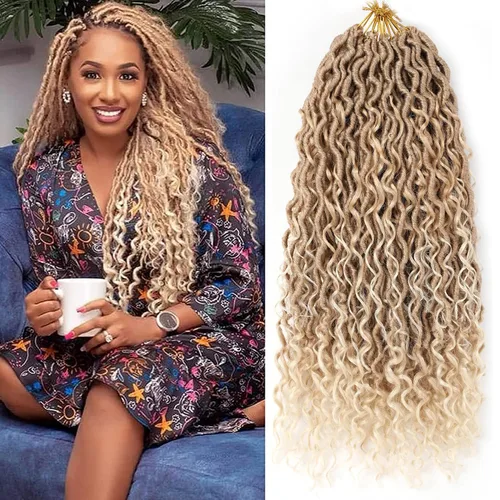 Miniatura 47 de Aipin Goddess Cabello de Ganchillo de 18 Pulgadas Boho River Locs Hippie Locs Ondulado de Ganchillo Con Cabello Rizado en el Medio y Extremos 613