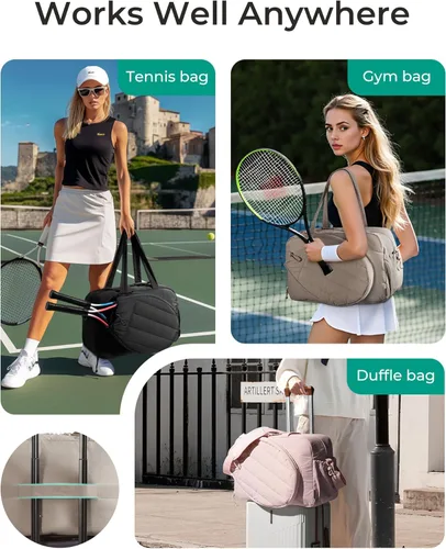 Miniatura 3 de BAGSMART - Bolsa de tenis y gimnasio para mujeres, con compartimento para 2 raquetas, compartimento para zapatos y bolsillo para cosas húmedas