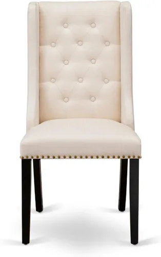 Miniatura 2 de East West Furniture FOP1T01 Forney Parson - Juego de 2 sillas de comedor con botones copetudos y ribete de cabeza de clavo, color crema, juego de 2