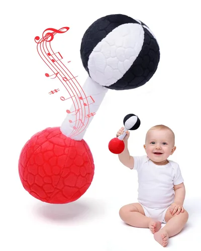 Jollybaby Juguete de sonajero con mancuernas de felpa suave para bebé, recién nacido de 0 a 3 a 6 meses, sonajeros sensoriales de alto contraste en