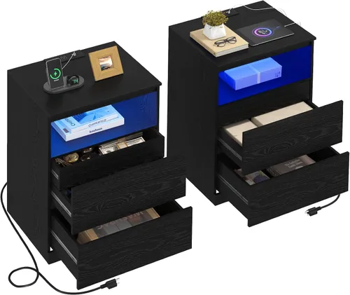 Miniatura 12 de Mesita de noche, 4 cajones, 26 pulgadas de alto con cajón oculto, mesita de noche con estación de carga, moderna mesita de noche para dormitorio