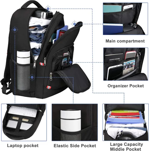 Miniatura 2 de Della Gao Mochila para computadora portátil para hombres, mochila grande antirrobo de viaje de negocios con puerto de carga USB, bolsa