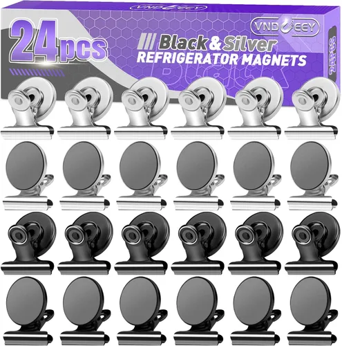 Miniatura 17 de VNDUEEY Paquete de 6 imanes para refrigerador, imanes para refrigerador, clips magnéticos negros, imanes para pizarra blanca, clips magnéticos