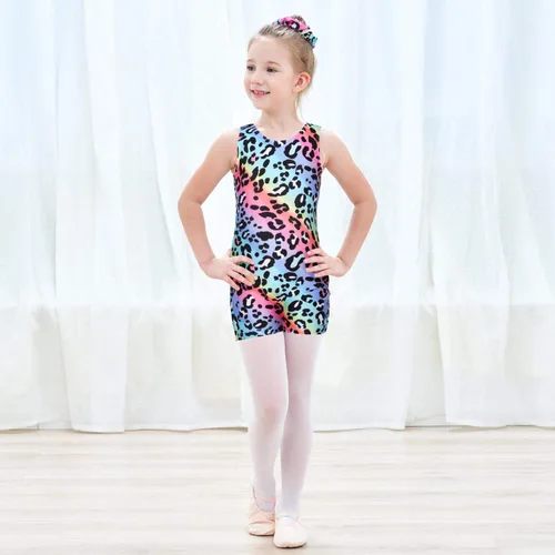 Miniatura 2 de JESKIDS Leotardos para Niñas de Gimnasia con Shorts de Danza Biketards Acrobacia Coletero a Juego para el Cabello 3~15 Años