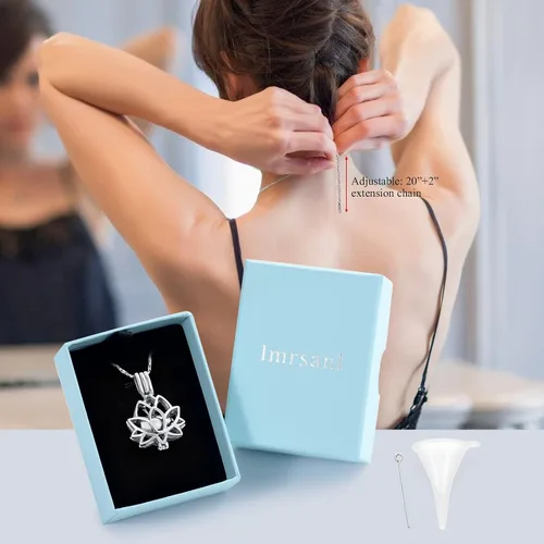 Miniatura 7 de Imrsanl Joyería de cremación para cenizas – Collar con colgante de cenizas de flor de loto con mini urna de recuerdo, joyería conmemorativa