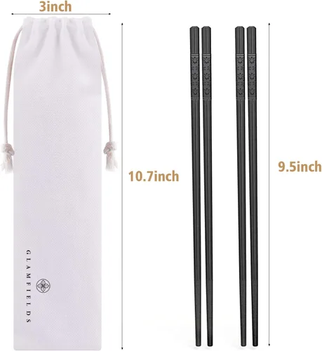 Miniatura 2 de 5 pares de palillos de fibra de vidrio, GLAMFIELDS, reutilizables, japoneses, chinos, aptos para lavavajillas, antideslizantes, 9 1/2 pulgadas