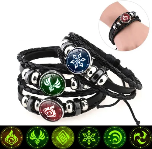 Miniatura 2 de Genshin Impact - Pulsera ajustable de cuero tejida a mano para Navidad y cumpleaños, 5