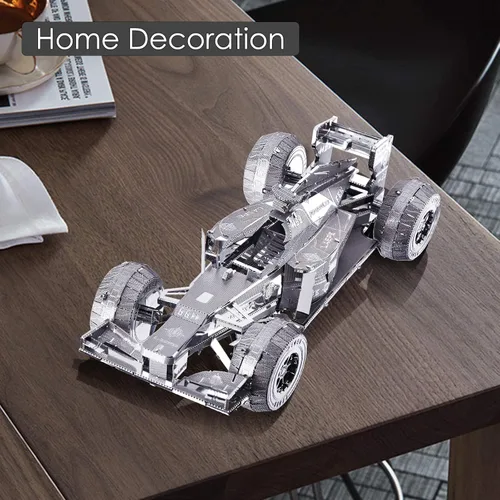 Miniatura 5 de Piececool Rompecabezas de metal 3D, kits de modelo de coche de fórmula plateada, kits de autos de modelo de metal 3D para construir para adultos