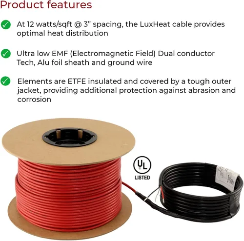 Miniatura 8 de LuxHeat Kit de cable de calefacción de suelo de 10 pies cuadrados - Sistema de calefacción por suelo radiante de 120 V - Sistema de suelo