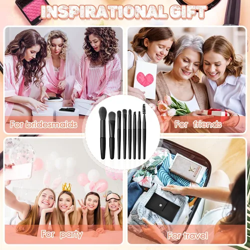 Miniatura 6 de Tioncy Juego de 12 brochas de maquillaje de viaje, bolsa de pinceles a granel, regalo de dama de honor, mini cepillo de fibra sintética para Negro