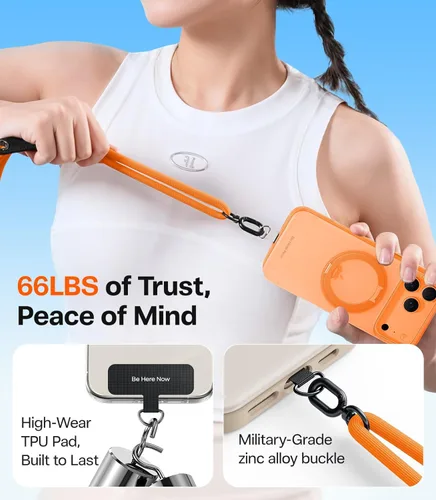 Miniatura 4 de TORRAS Cordón para teléfono con bucles colgantes, correa antirrobo ajustable para el cuello para iPhone 17 Pro, amigable con la piel, 2 lengüetas