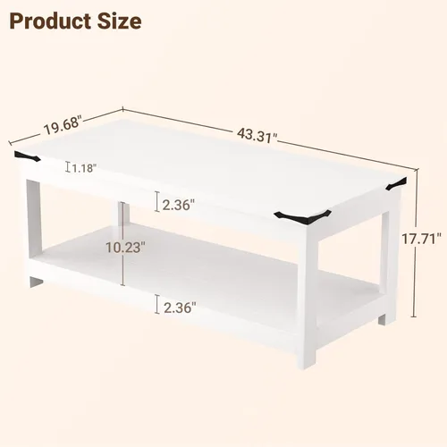 Miniatura 2 de Homieasy Mesa auxiliar rectangular de 43.3 pulgadas con estante de almacenamiento, mesa central de madera de granja para sala de estar, moderna mesa