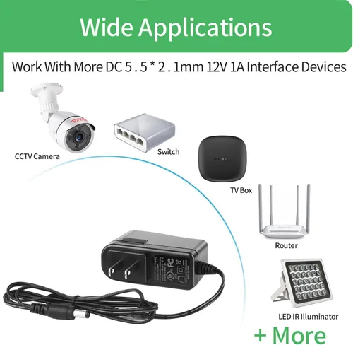Miniatura 4 de Adaptador de fuente de alimentación de 12V 1A para luz LED CA 100-240V a CC 12V Cable de alimentación 0.217 in x 0.083 in para cámara CCTV, altavoz