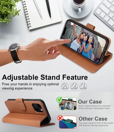 Miniatura 4 de Funda tipo cartera para iPhone 13/iPhone 14 con tarjetero [funda de cuero de alta calidad] [bloqueo RFID]
