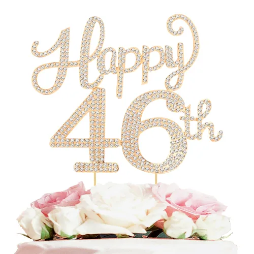 Miniatura 6 de LASKYER Decoración de feliz cumpleaños número 10, decoración de pastel de diamantes de imitación dorados de 10º cumpleaños – Letrero de metal