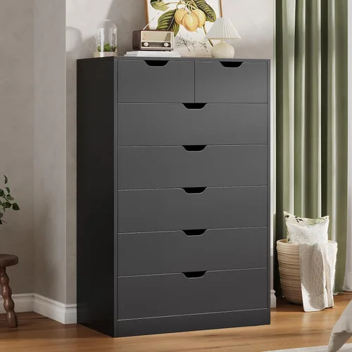 Miniatura 12 de HAUOMS Cómoda alta de 5 cajones, cómoda moderna negra para dormitorio, vestidor de armario con cajones para sala de estar, entrada, pasillo Negro