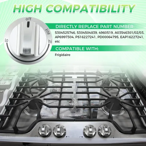 Miniatura 3 de Paquete de 5 pomos de cocina de gas 5304525746, perillas de control de quemador de superficie, perillas de repuesto para pomos de cocina Frigidaire