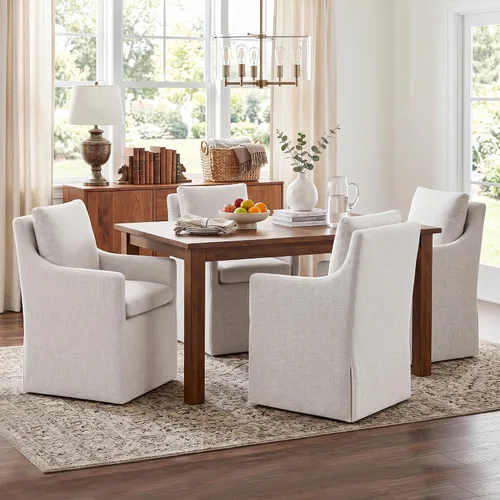 Miniatura 8 de DUHOME Silla de comedor tapizada, silla decorativa de lino para sala de estar, sofá individual con 4 ruedas, sillón tapizado para dormitorio