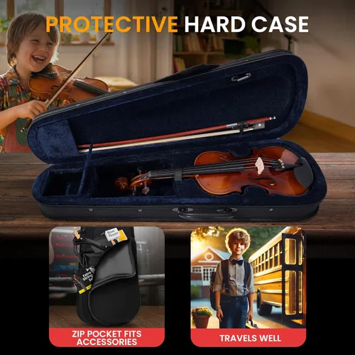 Miniatura 6 de Pyle Violín acústico 4/4 de tamaño completo para principiantes – Juego completo de violines con estuche rígido, arco, cuerdas extra, colofonia, kit