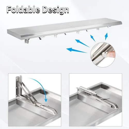 Miniatura 4 de Estante desplegable de 12 x 48 pulgadas, estilo empalmado, estante plegable de acero inoxidable de grado comercial, estantes de concesión plegables