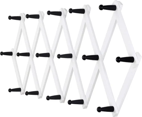 Miniatura 30 de Dseap Acordeón de pared: Perchero de pared expandible de madera de 16" de alto, soporte para sombreros, gancho de acordeón para gorras de béisbol