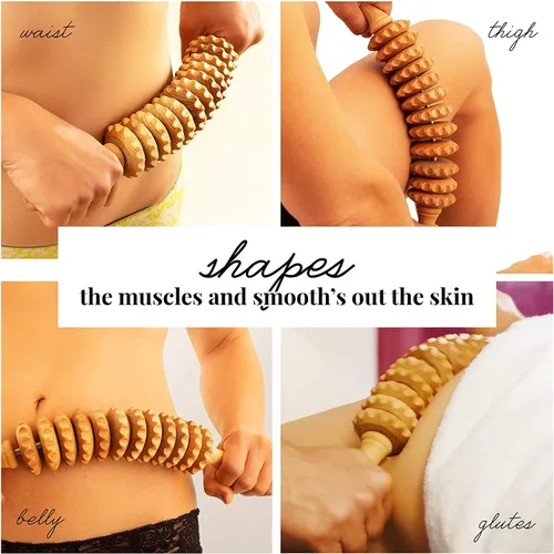 Miniatura 4 de tuuli Masaje anti celulitis conjunto masajeador rodillo con mango Gua Sha Maderotherapy madera